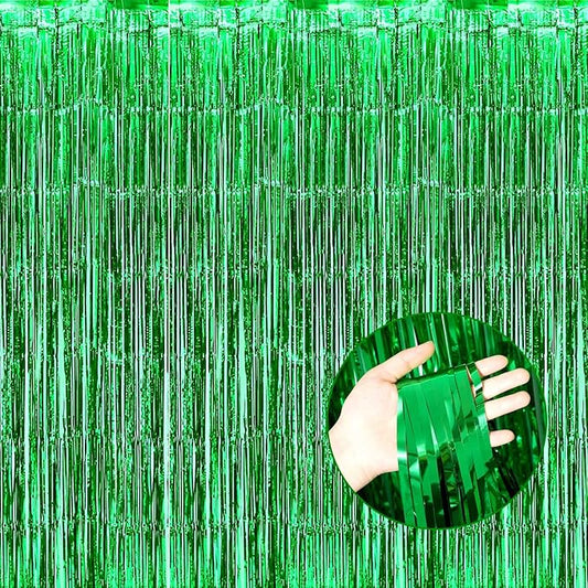 4 Pack Green Foil Fringe Curtain Backdrop, 3.28Ft x 8.2Ft Metallic Tinsel Foil Fringe Streamer Curtains for Photo Booth Props Decor Party Supplies