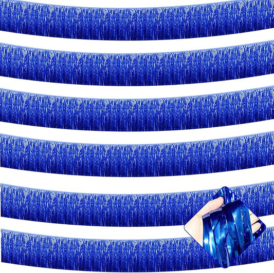 10 Pack 10 Feet Blue Foil Fringe Garland Metallic Tinsel Streamers Banner Wall Hanging Backdrop for Parade Floats, Bachelorette, Wedding, Birthday, Mardi Gras, Carnival Party Decorations