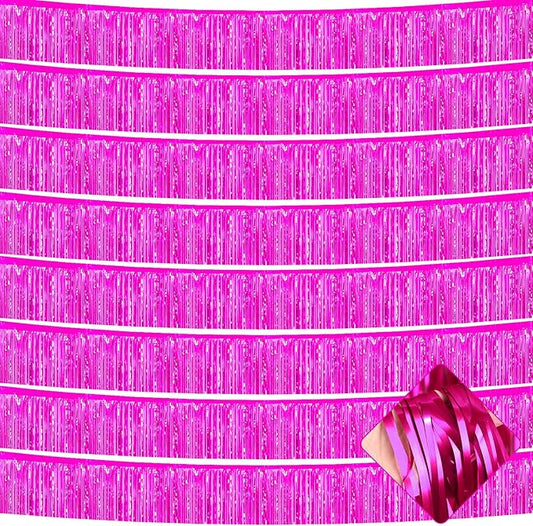 10 Pack 10 Feet Foil Fringe Garland Metallic Tinsel Streamers Banner Wall Hanging Curtain Backdrop for Parade Floats, Bachelorette, Wedding, Birthday, Halloween, Christmas Party Decorations(Fuchsia)