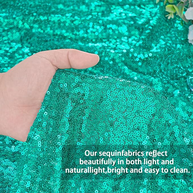 QueenDream Lake Green Sequin Decorative Party Tablecloth: Large Shimmer Dessert Table Overlay 90x132 Inch Dinner Table Drapes Cocktail Easter Decor