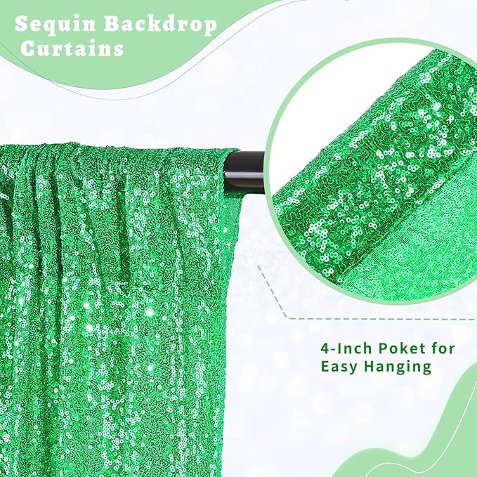 B-COOL Green Christmas Backdrops 4 Panels 2ftx8ft Sequin Backdrop Curtains Fabric Shiny Backdrop Fabric Dark Green Stage Backdrop Drapes Xmas Party Decorations