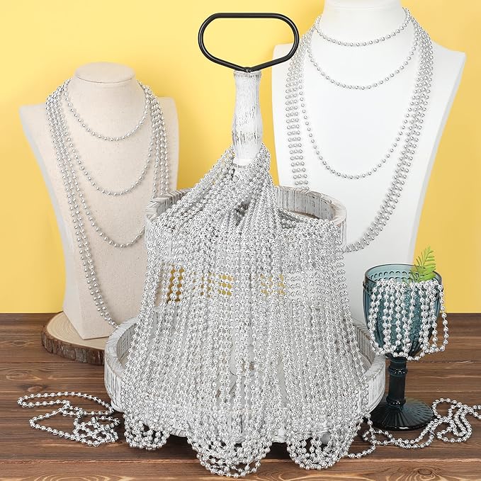 200PCS Bead Necklace, Silver Christmas Bead Stuff Party Favors, 33" Xmas Necklaces Women and Men, Festival Events Parade Throw Accessories for Wedding Birthday Celebrations Decorations