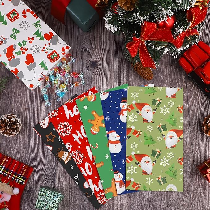 Cooraby 72 Pack Christmas Gift Bags with Tissue Paper Sealing Stickers 9.4 x 5 x 3 Inch Holiday Candy Goody Paper Bags for Xmas Party Supplies Gift Wrapping Decorations