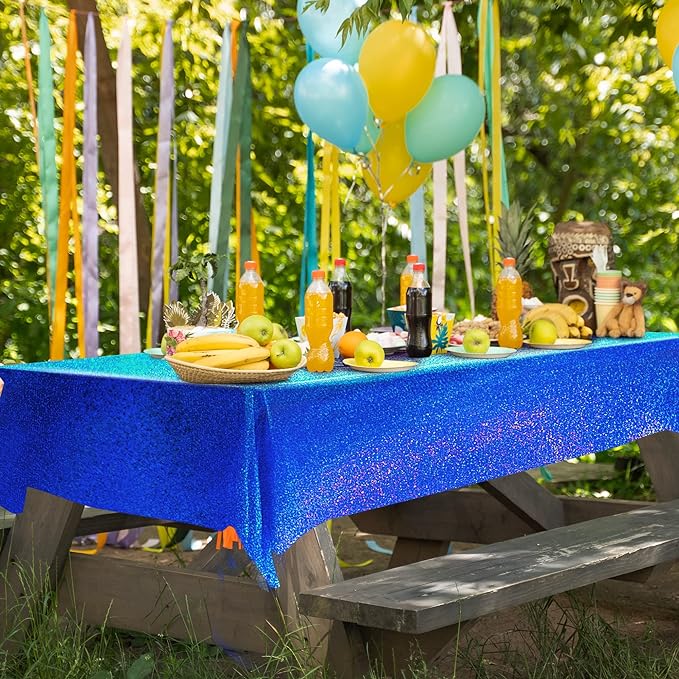 1 pcs Royal Blue Holographic Party Tablecloth 40" x 108" Iridescence Plastic Table Cloth Navy Blue Sparkly Table Covers for Graduation 4th of July Birthday Winter Christmas Party Decoration