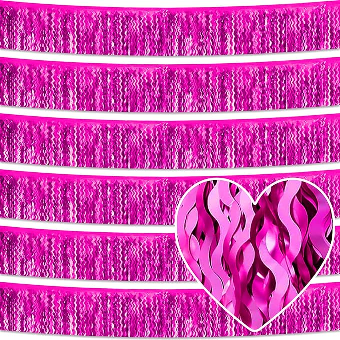 6 Pack 10 Feet Rose Red Wave Foil Fringe Garland Metallic Tinsel Streamers Banner Wall Hanging Curtain Backdrop for Parade Floats, Mother's Day, Easter, Wedding, Birthday Party Decoration