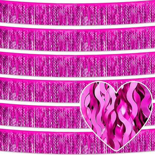 6 Pack 10 Feet Rose Red Wave Foil Fringe Garland Metallic Tinsel Streamers Banner Wall Hanging Curtain Backdrop for Parade Floats, Mother's Day, Easter, Wedding, Birthday Party Decoration