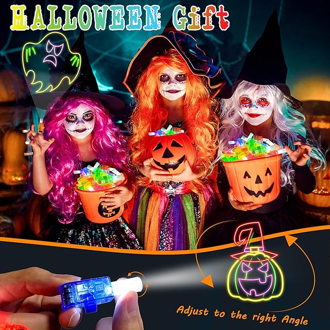 24PCS Halloween Neon theme Party Favors-LED Finger Lights：Glow-in-the-Dark Light-Up Toys Bulk for Kids Boys Girls,Trick or Treat Non Candy Gifts, Halloween Goodie Bag Stuffers, Classroom Prizes Gifts
