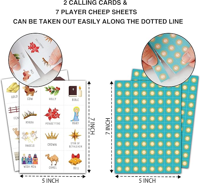 Nativity Bingo Cards, Christmas Nativity Game for 24 Players, Religious Christmas Party Games for Family Friends Activities, Holiday Party Favors Supplies Decorations(07)