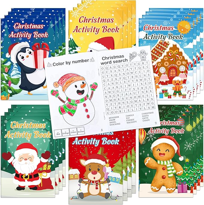 24PCS Christmas Activity Books Party Favors for Kids - Winter Xmas Holiday Games Coloring Maze Book in Bulk, Classroom Activities Crafts Gifts