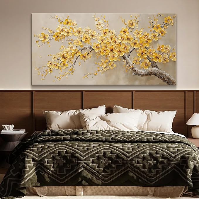 Large Wall Art Decor Golden Yellow Flowers Tree Wall Art for Living Room Modern Home Wall Decor Canvas Art Wall Decorations Artwork For Bedroom Kitchen Office 29x58 Inch Canvas Prints