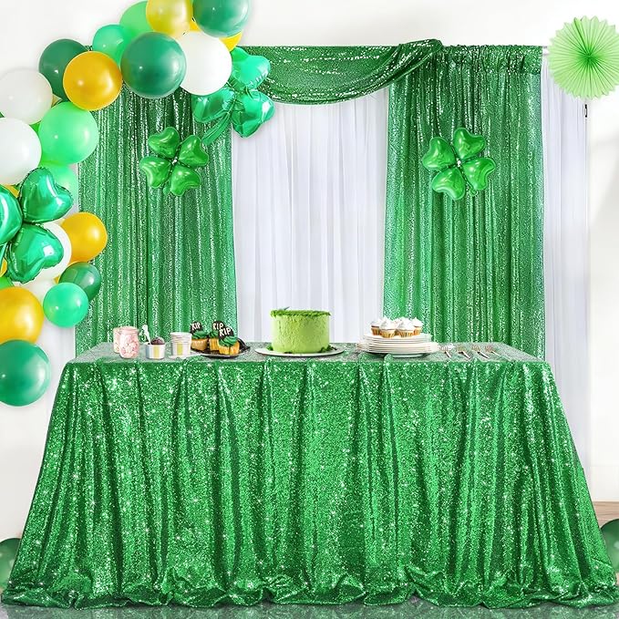 B-COOL Green Christmas Backdrops 4 Panels 2ftx8ft Sequin Backdrop Curtains Fabric Shiny Backdrop Fabric Dark Green Stage Backdrop Drapes Xmas Party Decorations