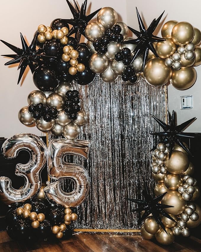 Black Star Balloon,6Pcs 22Inch Explosion Star Balloons and 10Pcs 10Inch Four Angle Balloons Kit for Birthday Halloween Anniversary Baby Shower Wedding Party Decorations