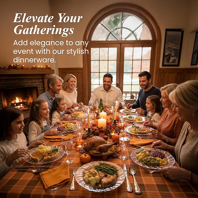 Aya's Cutlery Kingdom 50 Pack Clear Plastic Plates 9 Inch - Heavy Duty, Round, Disposable Plates for Parties, Weddings, and Events - Elegant Party Plate for Serving Appetizers, Salads, and Desserts