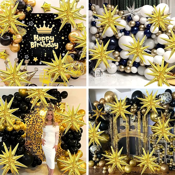8PCS Gold Star Balloons, 22Inch Large Explosion Star Balloons Aluminum Foil Balloon for Birthday Party Wedding Anniversary New Year Graduation Party Decorations Supplies