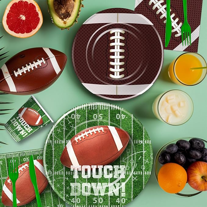 Football Party Decorations And Supplies, Football Decorations Tableware, Paper Plate, Napkin, Cup, Cutlery, Tablecloth, Banner, Football Birthday Table Decorations, Serves 24