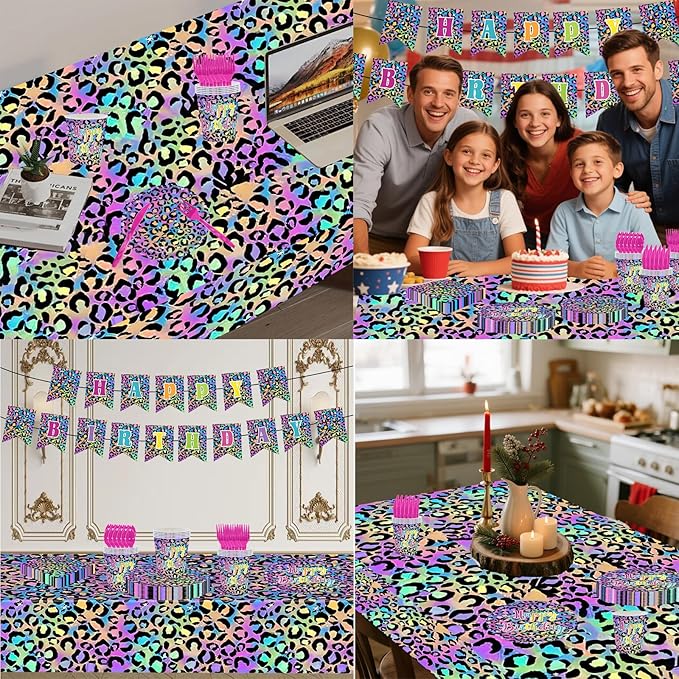 142PCS Leopard Print Party Decorations,Jungle Animal theme Decorations Include Tableware, Plate, Cup, Napkin, Cutlery, Animal Cheetah Print Birthday Party Supplies Serve 20