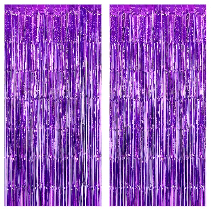 KatchOn, Metallic Purple Foil Fringe Curtain - Pack of 2 | Streamer Backdrops For Purple Birthday Decorations | Bachelorette, New Year, Halloween Decorations Indoor | Unicorn, Mermaid Party Decoration