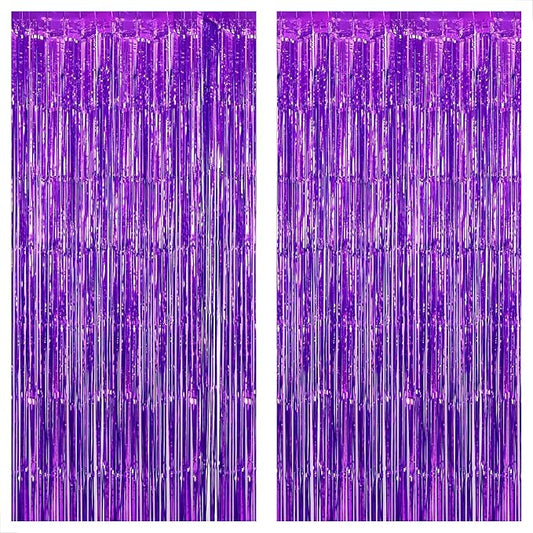 KatchOn, Metallic Purple Foil Fringe Curtain - Pack of 2 | Streamer Backdrops For Purple Birthday Decorations | Bachelorette, New Year, Halloween Decorations Indoor | Unicorn, Mermaid Party Decoration