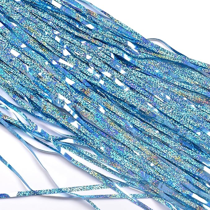 BRAVESHINE Light Blue Tinsel Foil Fringe Curtains - 2Pcs 3.2x8.2 ft Metallic Holiday Photo Booth Backdrop for Easter Birthdays Mermaid Frozen Sea Bachelorette Party Streamers Decorations