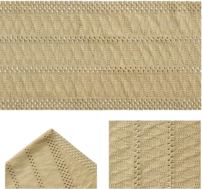 Artoid Mode Burlap Brown Farmhouse Woven Rustic Hollow Table Runner, Seasonal Holiday Hollow Kitchen Dining Table Decoration for Home Party Decor 12x120 Inch