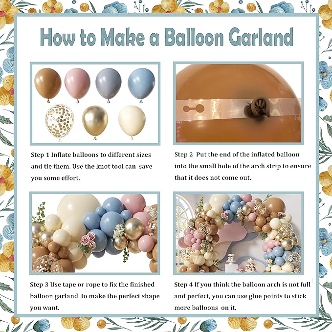 148Pcs Dusty Pink Blue Brown Yellow Balloon Arch Garland Kit, Retro Pink Dusty Blue Brown Pastel Yellow Gold Confetti Balloons for Baby Shower Wedding Engagement Birthday Party Decorations