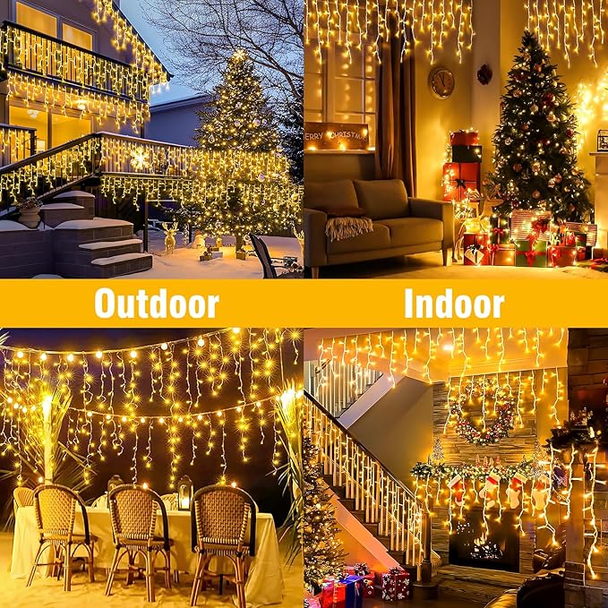 320 LED White Icicle Lights Outdoor Waterproof, 32.8FT Connectable Christmas String Lights with Remote & Timer, 8 Lighting Modes Dimmable Holiday Wedding Party Decorations