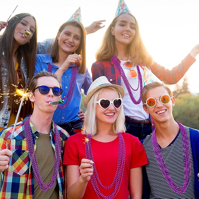 200PCS Mardi Gras Beads, Purple Bead Necklace Party Favors, 33" Holiday Halloween Necklaces Party Parade Throw Accessories, Mardi Gras Halloween Wedding Birthday Celebrations Decorations Bulk