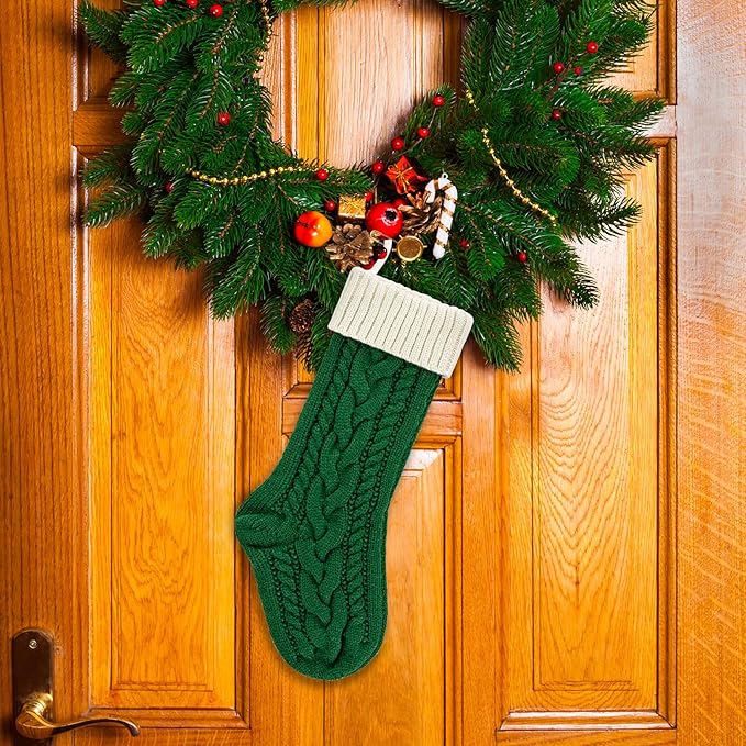 2 Pack 18" Personalized Christmas Stockings, 18inch Large Cable Knitted Xmas Hanging Stocking Decorations for Holiday Christmas Party Family Decor (Lvory/Green)