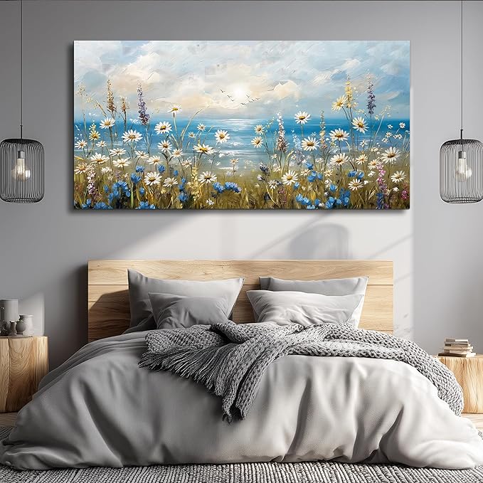 Canvas Wall Art for Living Room Wall Decor for Bedroom Office Modern Hotel Wall Decorations White Flower Landscape Paintings Farmhouse Pictures Artwork Room Aesthetic Home Decor 40x20