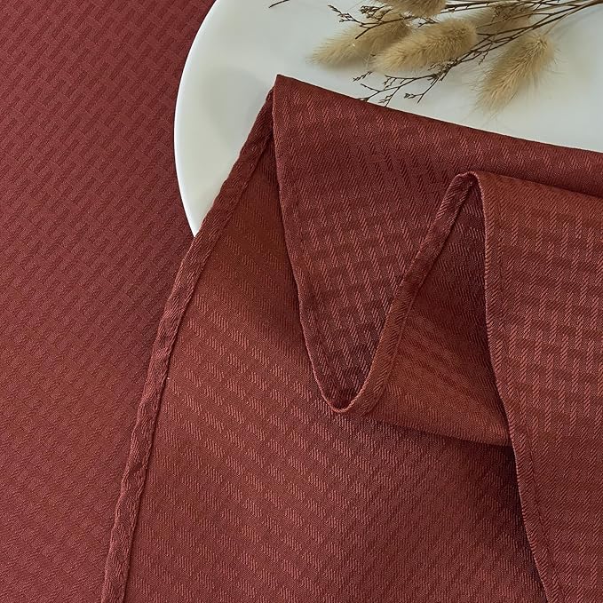 maxmill Round Tablecloth Weaved Pattern Spill-Proof Wrinkle Free Soft Table Cloth for Circular Table Cover, for Dining Room Fall Harvest Thanksgiving Parties Holiday Dinner, 90 Inch, Rustic Brick