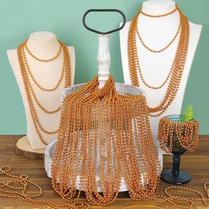 200PCS Bead Necklace, Orange Bead Necklaces Party Favors, 33" Round Beads Halloween Necklaces Bulk, Festival Parade Throw Accessories for Mardi Gras Halloween Wedding Celebrations Decorations