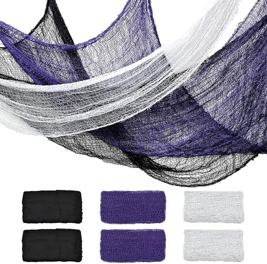 ZeeDix 6 Pack Halloween Creepy Cloth 30 x 75 Inch Polyester Fabric Halloween Decoration Spooky Scary Gauze Cloth Creepy Cheesecloth for Party Supplies Home Wall Doorway(Black, White, Purple)