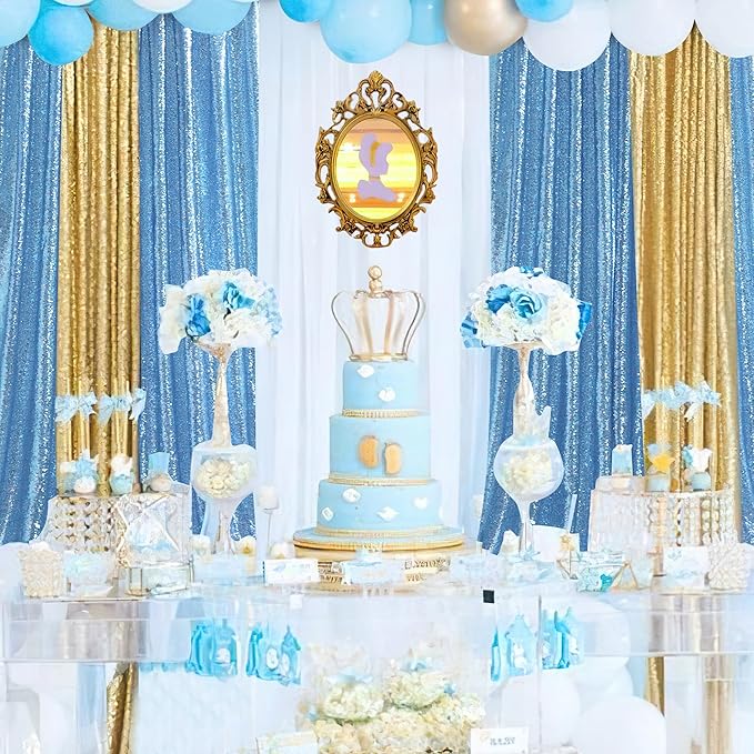 B-COOL Baby Blue Sequin Backdrop Curtains 2 Pieces 2ftx8ft Party Photography Sparkly Background Prom Drapes Wedding Baby Shower Backdrops