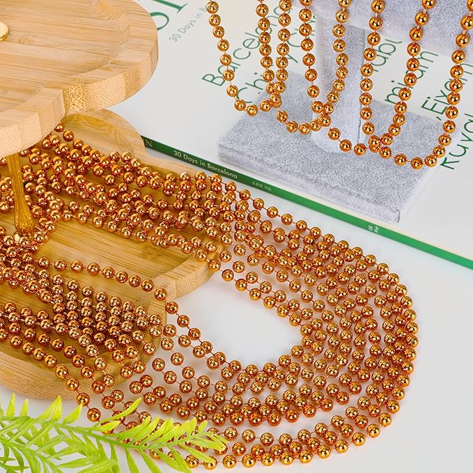 200PCS Bead Necklace, Orange Bead Necklaces Party Favors, 33" Round Beads Halloween Necklaces Bulk, Festival Parade Throw Accessories for Mardi Gras Halloween Wedding Celebrations Decorations