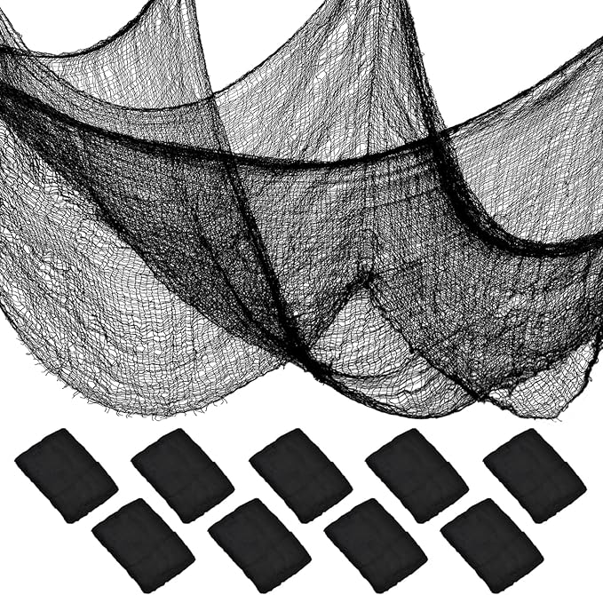 ZeeDix 9 Pack Black Halloween Creepy Cloth 30 x 75 Inch Halloween Decoration Spooky Scary Gauze Cloth Black Cheesecloth for Party Supplies Outdoor Yard Home Wall Doorways