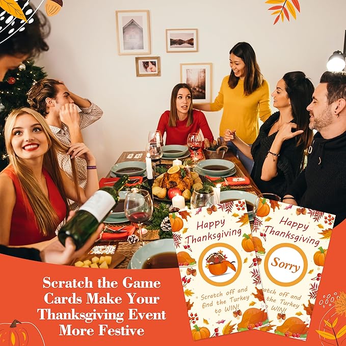 Thanksgiving Scratch Off Cards, 50pcs Autumn Party Scratch Off Tickets, Fall Harvest Game Cards for Adults Family Groups Supplies Classroom Activities - B03
