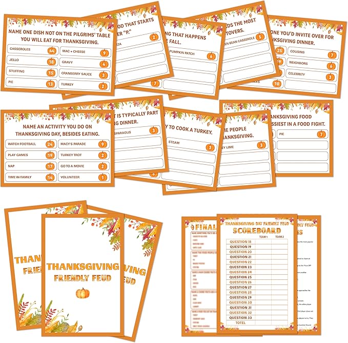 Thanksgiving Party Games for Adults, Thanksgiving Friendly Feud Game, Fall Holiday Party Games, Family Game Night Supplies, Autumn Fun Feud Trivia Quiz for Family Friends, 04