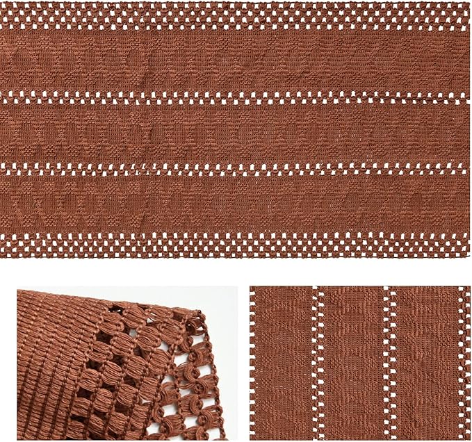 Artoid Mode Caramel Farmhouse Woven Rustic Hollow Table Runner, Seasonal Holiday Hollow Kitchen Dining Table Decoration for Home Party Decor 12x72 Inch