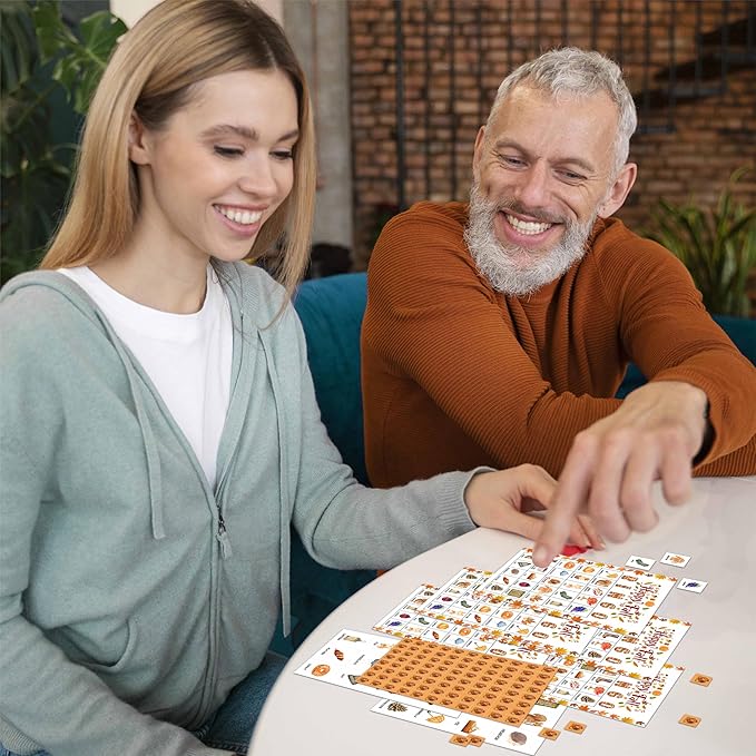 Happy Fall Pumpkin Bingo Card Game, Autumn Bingo Game for Adults, Thanksgiving Party Supplies, Favors, Decorations, Thanksgiving Gift, Thanksgiving Party Games, 24 Players Bingo Game, D02