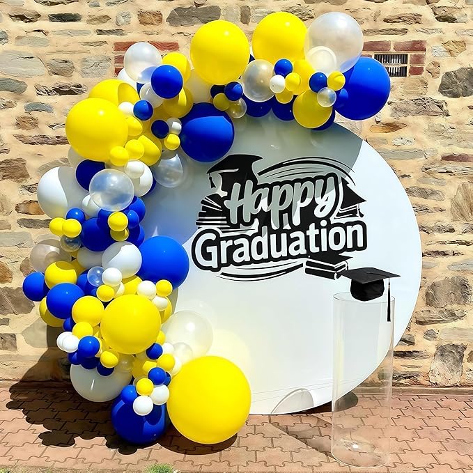 Navy Blue Yellow White Balloons, 12 Inch Navy Yellow Party Dark Yellow Latex Balloons Set for Boys Men Birthday Wedding Baby Shower Graduation Anniversary Decorations Is-02