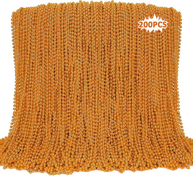 200PCS Bead Necklace, Orange Bead Necklaces Party Favors, 33" Round Beads Halloween Necklaces Bulk, Festival Parade Throw Accessories for Mardi Gras Halloween Wedding Celebrations Decorations
