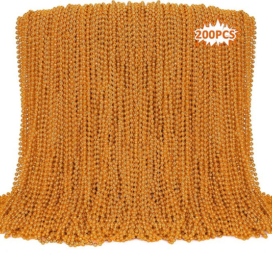 200PCS Bead Necklace, Orange Bead Necklaces Party Favors, 33" Round Beads Halloween Necklaces Bulk, Festival Parade Throw Accessories for Mardi Gras Halloween Wedding Celebrations Decorations