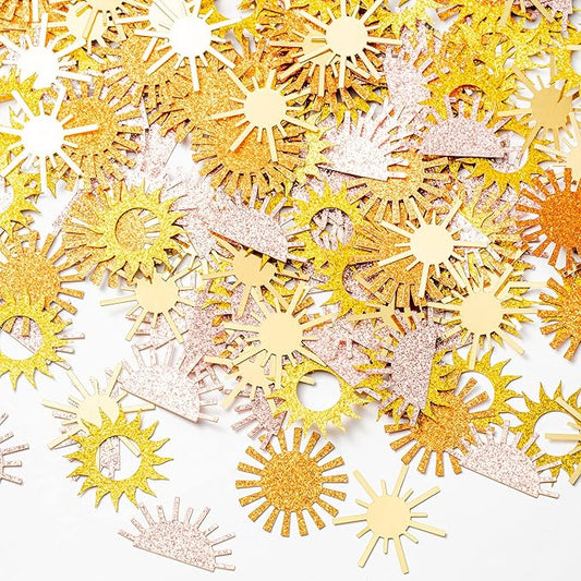 Boho Sun Confetti Glitter Muted Sun Scatter Paper Table Decor Retro Bohemian Groovy Party Decorations Supplies for You Are My Sunshine First Trip Around the Sun Baby Shower Birthday, 240 Pcs