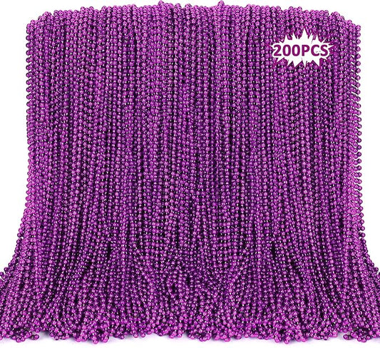 200PCS Mardi Gras Beads, Purple Bead Necklace Party Favors, 33" Holiday Halloween Necklaces Party Parade Throw Accessories, Mardi Gras Halloween Wedding Birthday Celebrations Decorations Bulk
